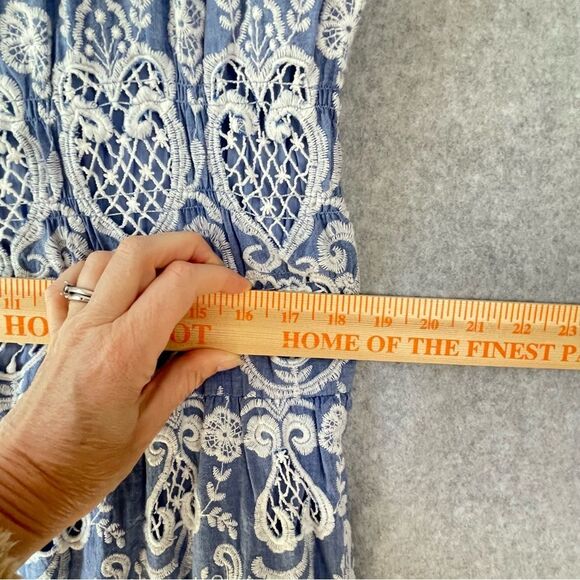 Payal Jain Mira Cotton Embroidered Off Shoulder Milkmaid Midi Dress 10 #AQ - Picture 12 of 13